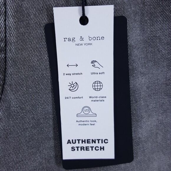 RAG & BONE Jeans Mens 38x30 Gray Wash Fit 2 Authentic Stretch Slim Greyson $255 - Picture 3 of 11
